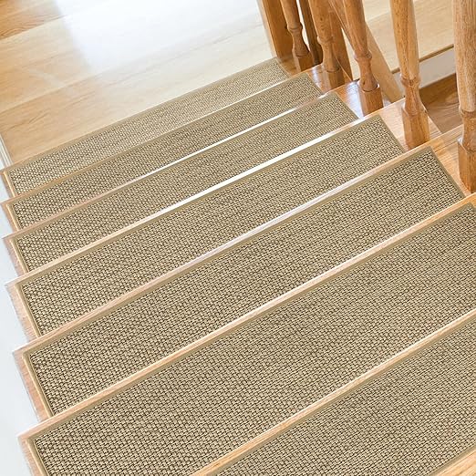 Stair Treads Non Slip for Wooden Steps Indoor 10" x 30" 4 Pack Extra Wide Stair Tread Carpet Stairs Runner, Step Pads with Reusable Adhesive for Dogs Kids Elders, Machine Washable, Beige