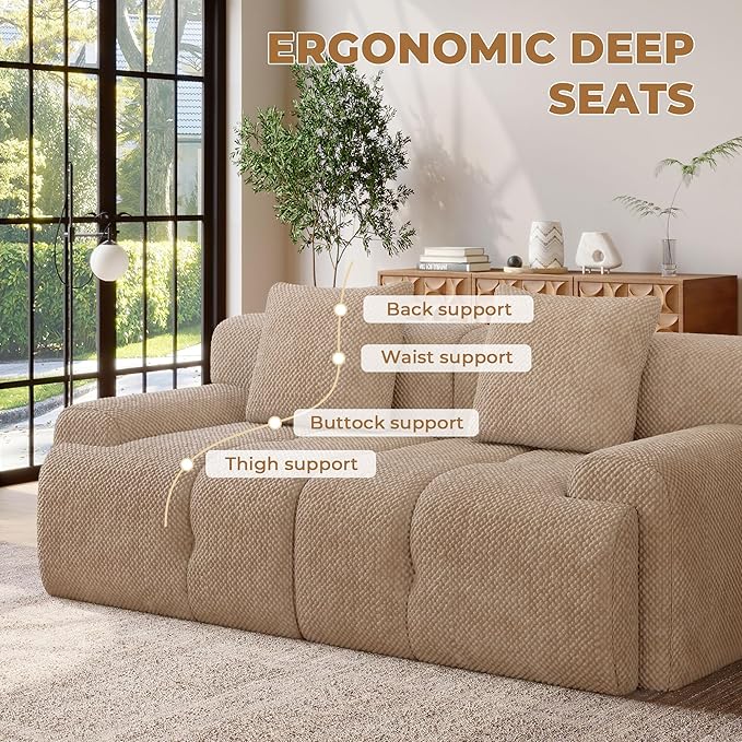 73" Modern Modular Sectional Sofa, 2 Seater Convertible Chenille Cloud Couch Sofa Set, Boneless Couches for Living Room with Ottoman, No Assembly Required, Brown