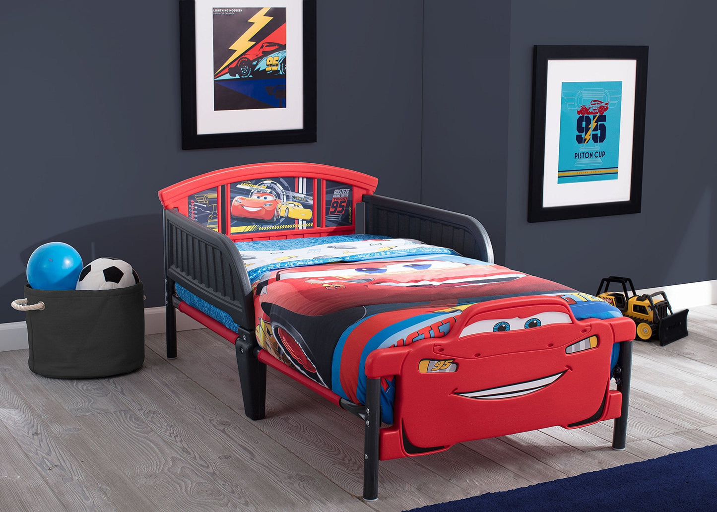 Delta Children 3D-Footboard Toddler Bed, Disney/Pixar Cars 3 + Delta Children Twinkle Galaxy Dual Sided Recycled Fiber Core Toddler Mattress (Bundle)