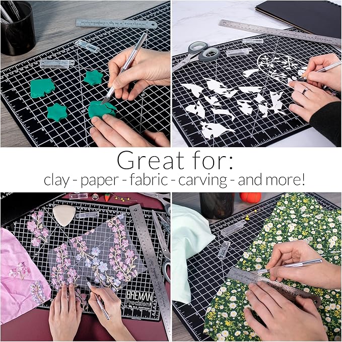 WA Portman 18x24 Inch Self Healing Cutting Mats for Crafts – Fabric Cutting Mat with Precision Craft Knife, 10 Hobby Knife Blades & Metal Ruler 24 Inch Cork Backed Ruler – All-in-One Craft Kit