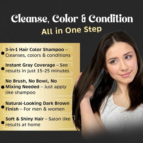 Herbishh Ultimate 3pcs Hair Color Shampoo Dye +1 Argan Hair Mask, Smooth and Long Lasting for Grey Hair Men & Women Easy & Quick to Use-Combo4 (Dark Brown)