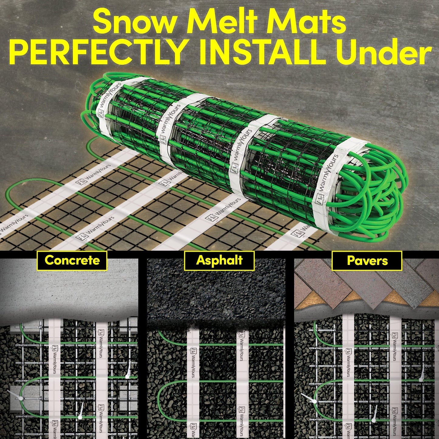 Warmlyyours 3X20 Ft. Electric Ice And Snow Melting Mat 240V 3000 Watts - Embedded Under Asphalt, Concrete, Or Pavers - Radiant H