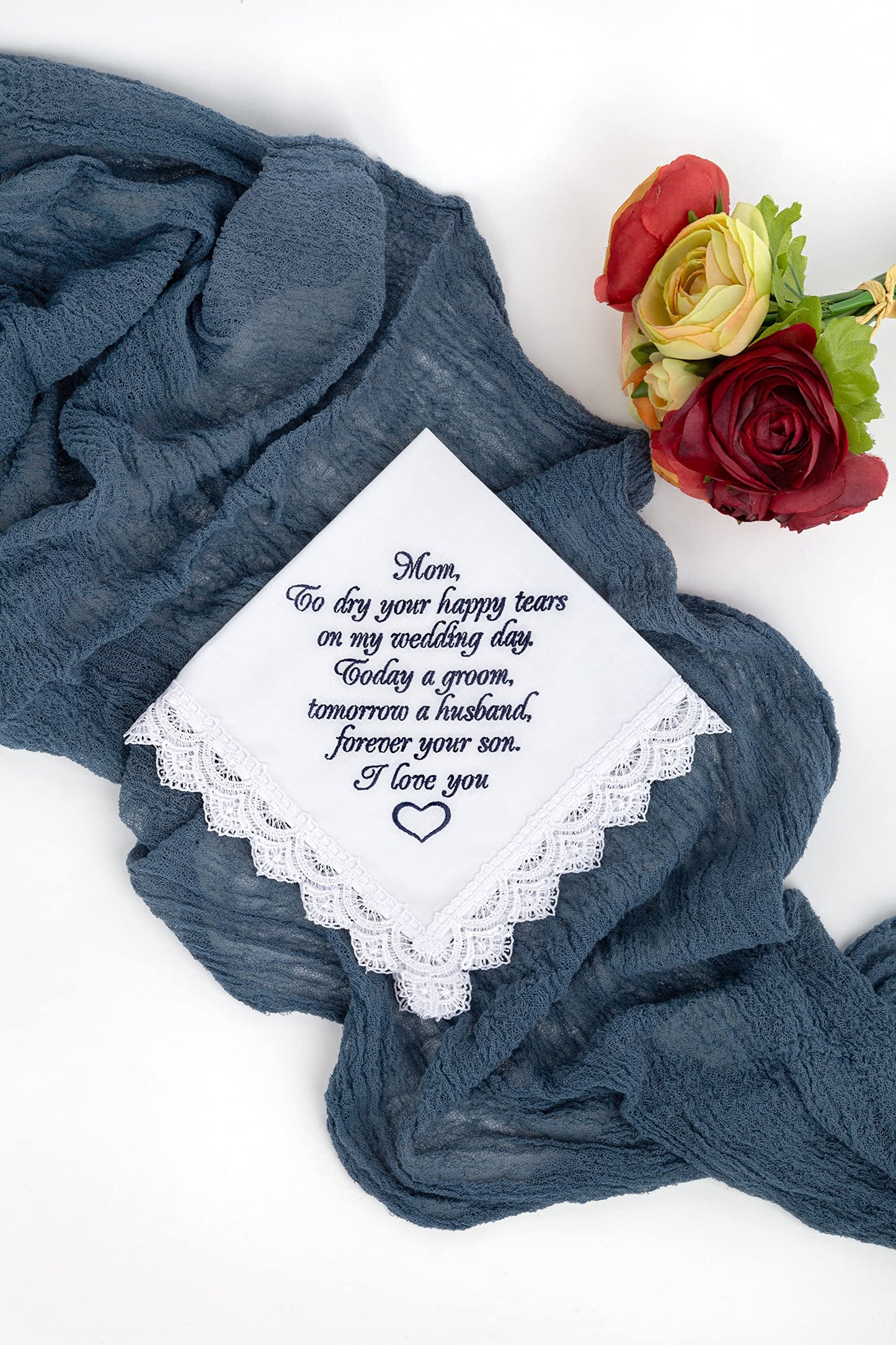 Mother of the Groom Handkerchief From Son Embroidered Wedding gifts for Mother from Groom Wedding Keepsake for Groom's Mom Sentimental Wedding Gifts for Parents (Mother of the Groom)