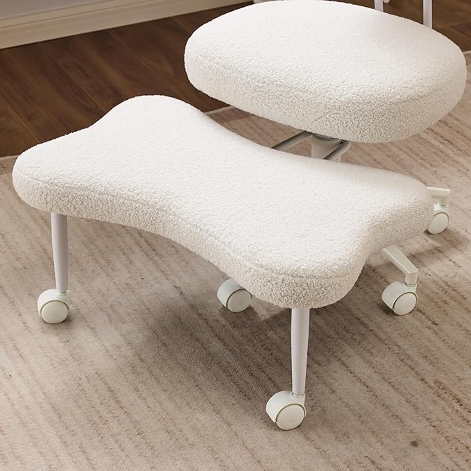 FLEXISPOT Cross Legged Office Chair Armless Kneeling Desk Chairs for Meditation ADHD Yoga Wide Criss Cross Chair with Wheels Vanity Chair for Girls Women Living Room Bedroom Study Small Space, White