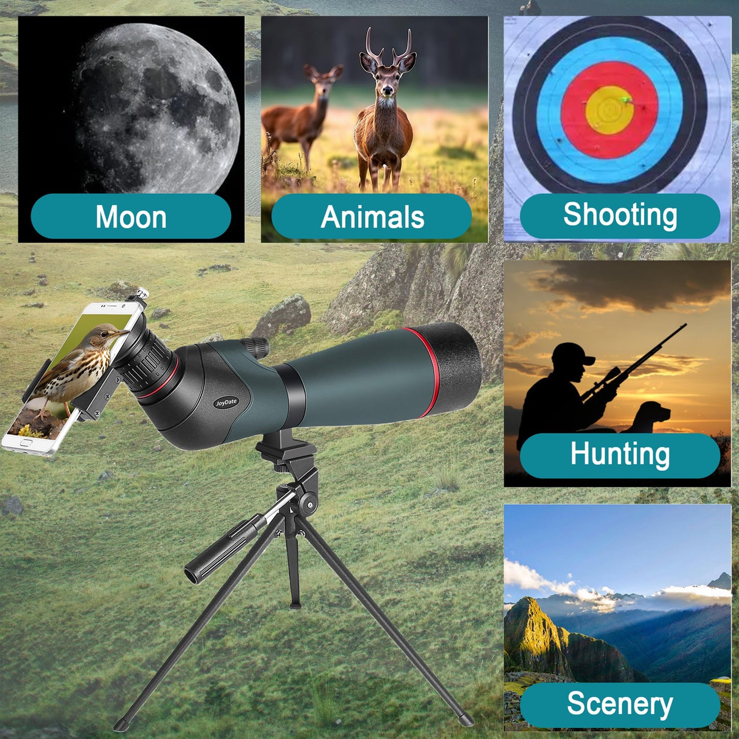 Joydate 20-60X80 Spotting Scopes For Bird Watching, Bak4 Waterproof Spotting Scope For Wildlife Viewing Hiking Camping, Hd Spott