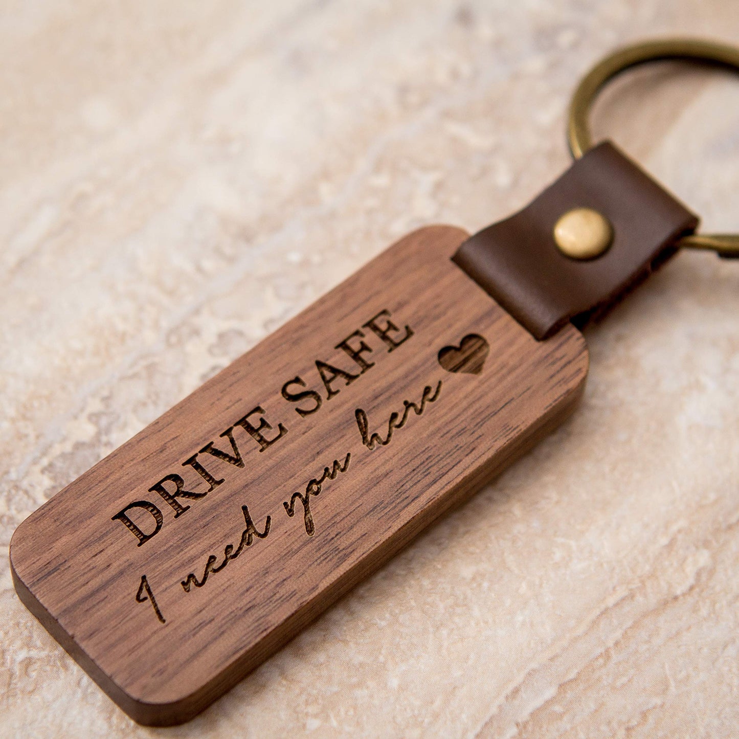 MUUJEE Engraved Wooden Keychain - Home Car Office Key Chain, New Driver Gift Ideas, 5th Wood Anniversary, Birthday or Father's Day Gift Husband Dad Son (Drive Safe)