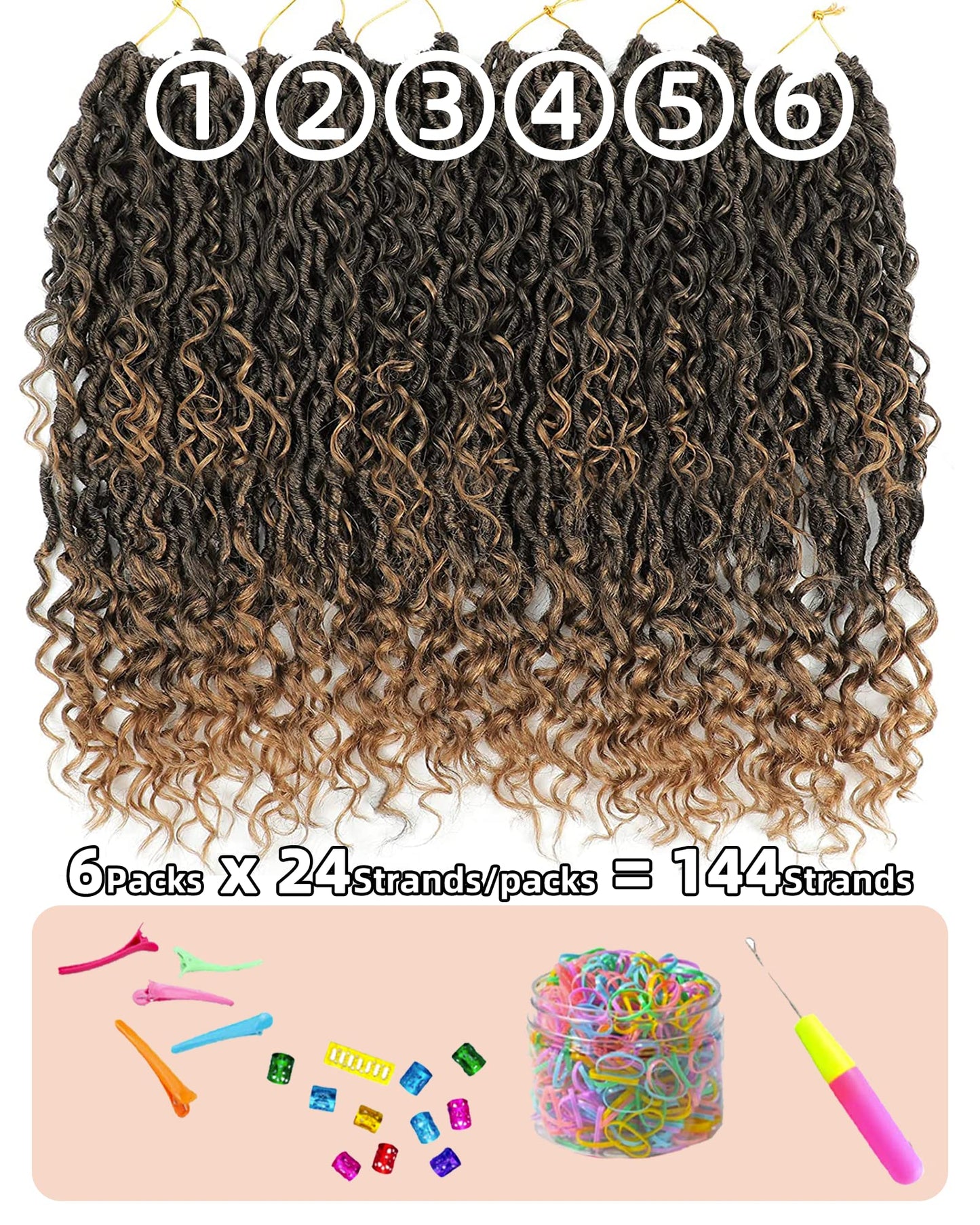 14 Inch 6 Packs Goddess Faux Locs Crochet Hair for Black Women-144 Strands Ombre Blonde,River Locs Soft Faux Locs With Bohemian