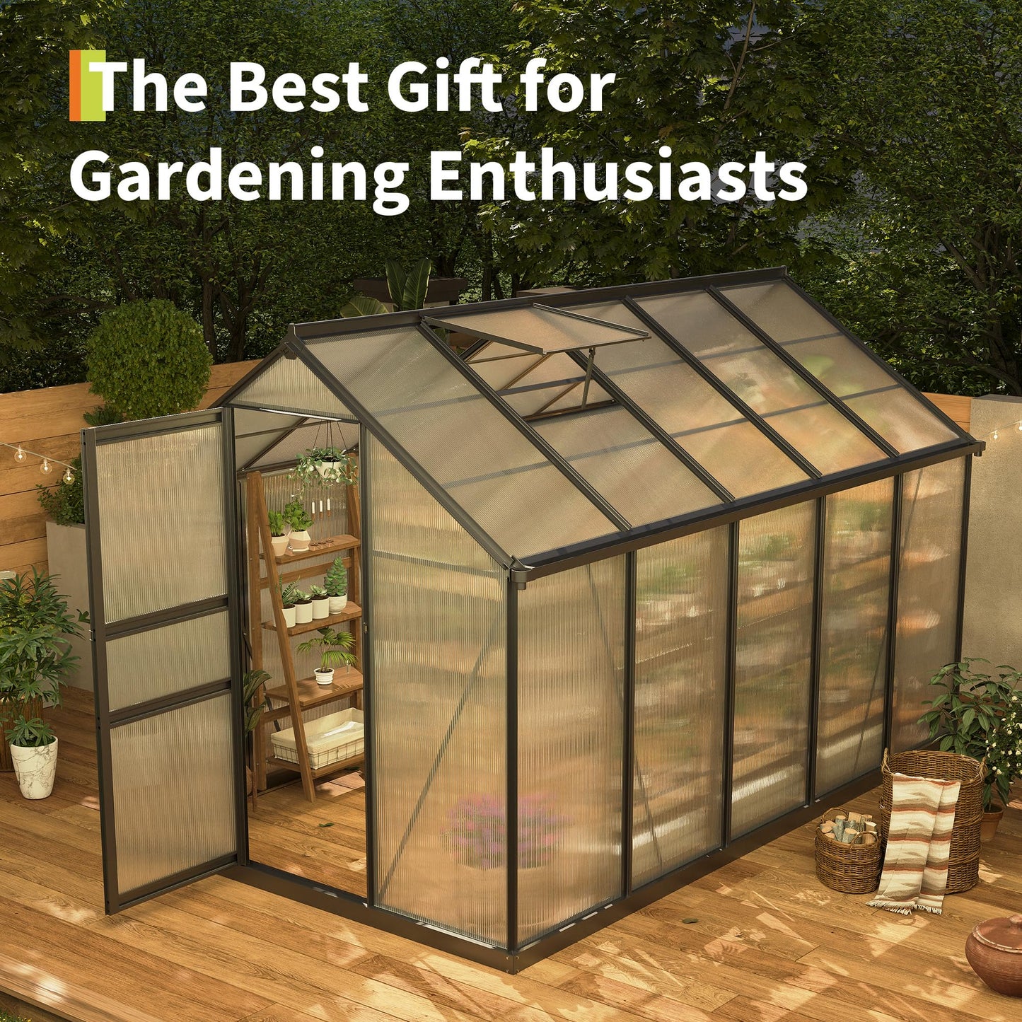 Garvee 6x10 FT Outdoor Greenhouse - Quick Setup Structure, Polycarbonate with Lockable Door, 2 Roof Vents, Aluminum Walk-in Heavy Duty, Perfect for Garden Backyard