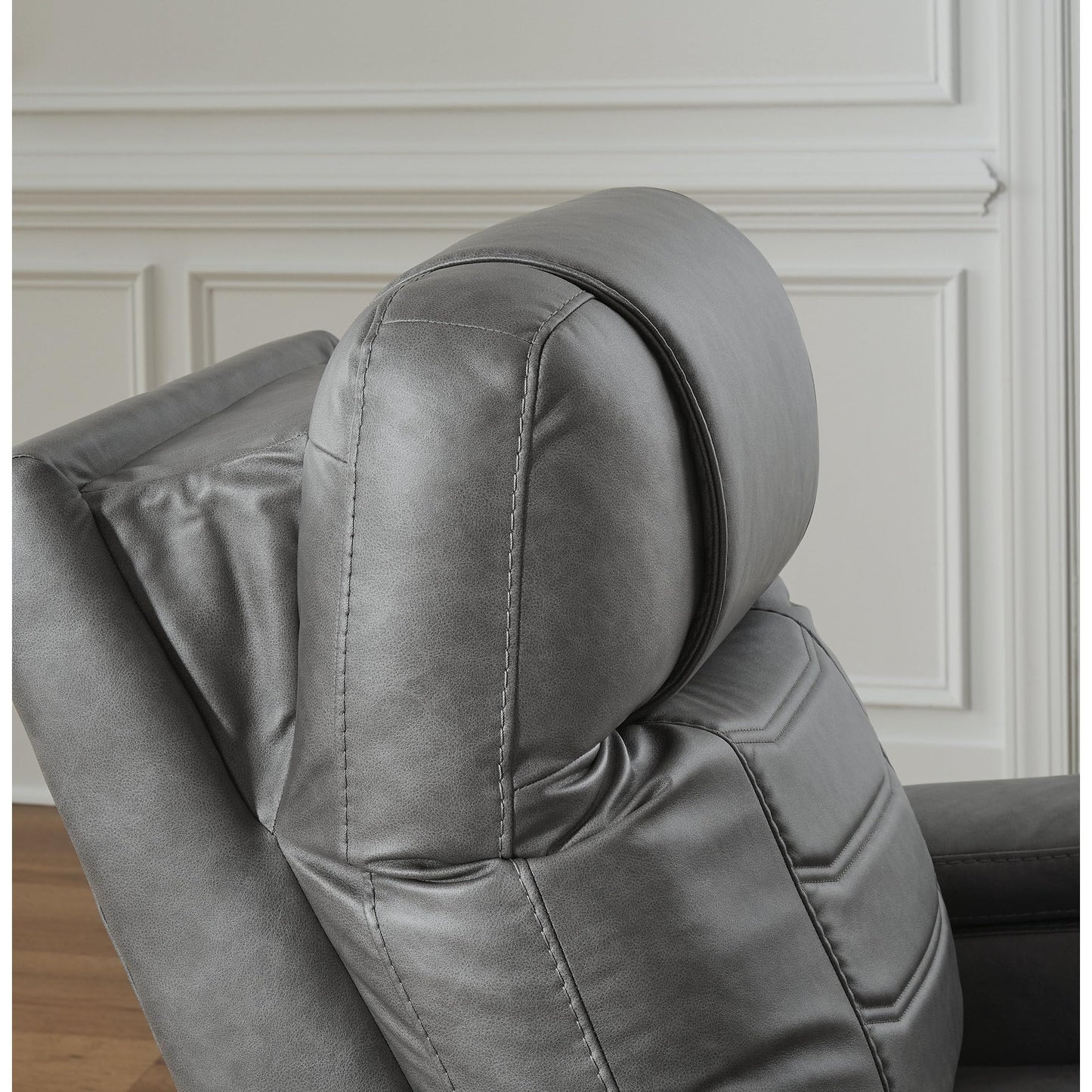 Signature Design by Ashley Schooner Rocks Power Recliner Chair, Faux Leather Upholstery with Adjustable Headrest, LED Cup Holders and Extended Ottoman for Home Theater Comfort