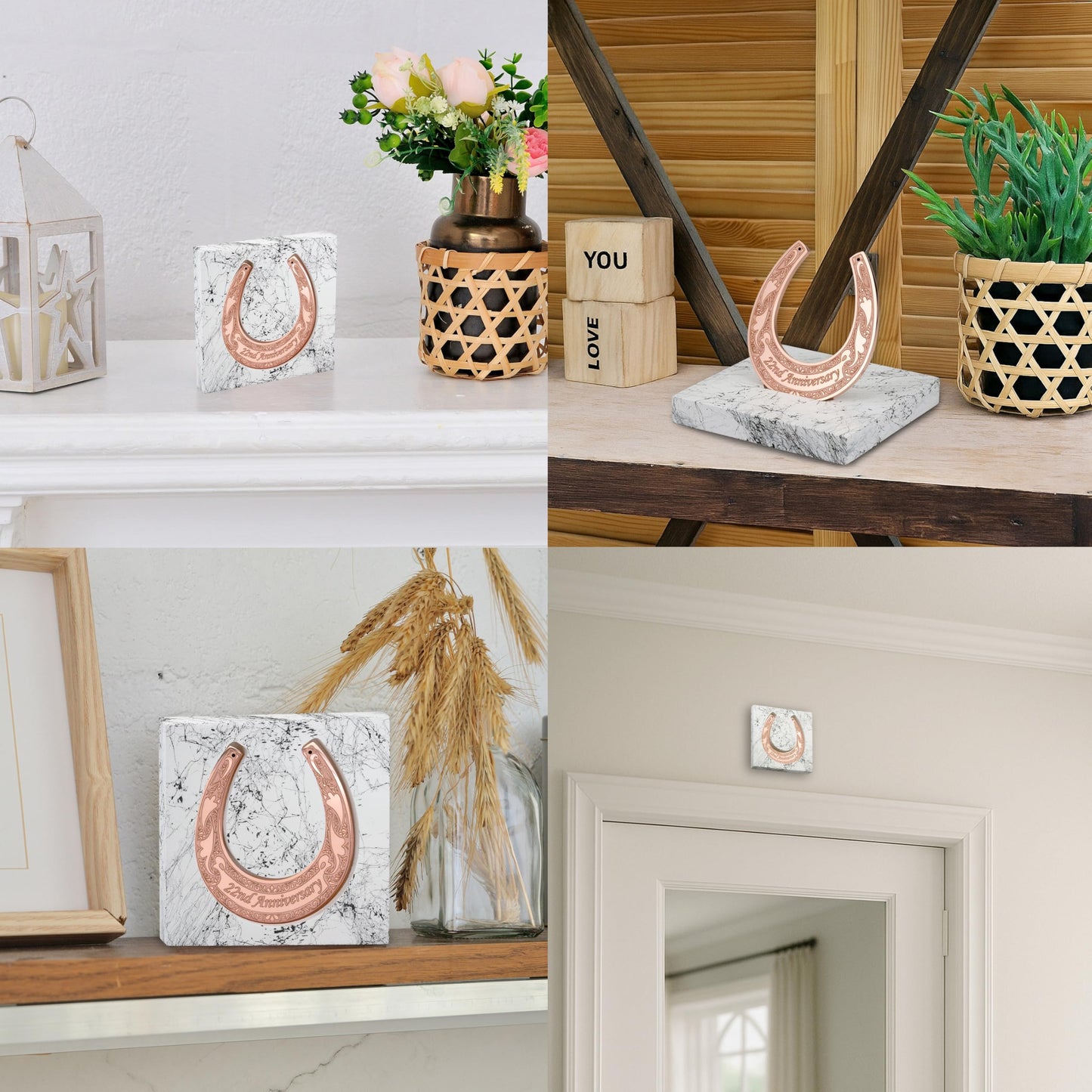 Copper Horseshoe with Wooden Stand - 22nd Anniversary, Copper Anniversary Decor, Lucky Keepsake Gift for Couple, Husband or Wife
