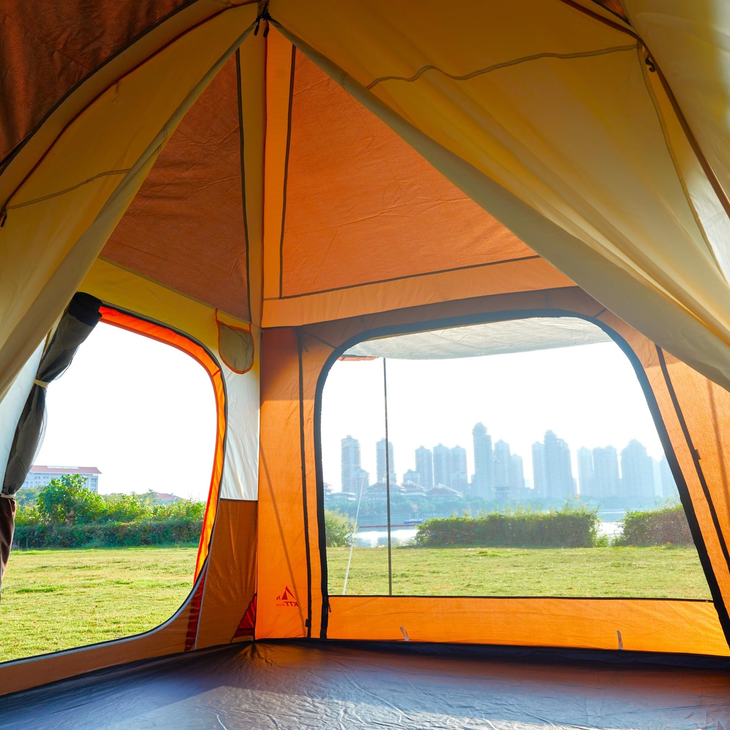KTT Extra Large Tent 10 Person,Family Cabin Tents,2 Rooms,3 Doors and 3 Windows with Mesh,Straight Wall,Waterproof,Double Layer,Big Tent for Outdoor,Picnic,Camping,Family Gathering(Brown)
