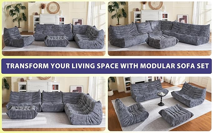 HABUTWAY Bean Bag Chair, Giant Bean Bag Chairs for Adults, Fireside Chair, Lazy Large Floor Bean Bag Sofa for Living Room, Bedroom, Dorm, Office (Grey)