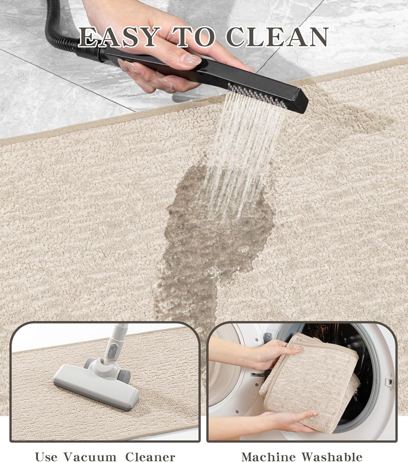 chakme Bathroom Rugs Mat 47x17, Ultra Thin Non Slip Bath Rug Runner Quick Dry Absorbent Bath Mat for Bathroom Floor, (Light Beige, 47"x17")