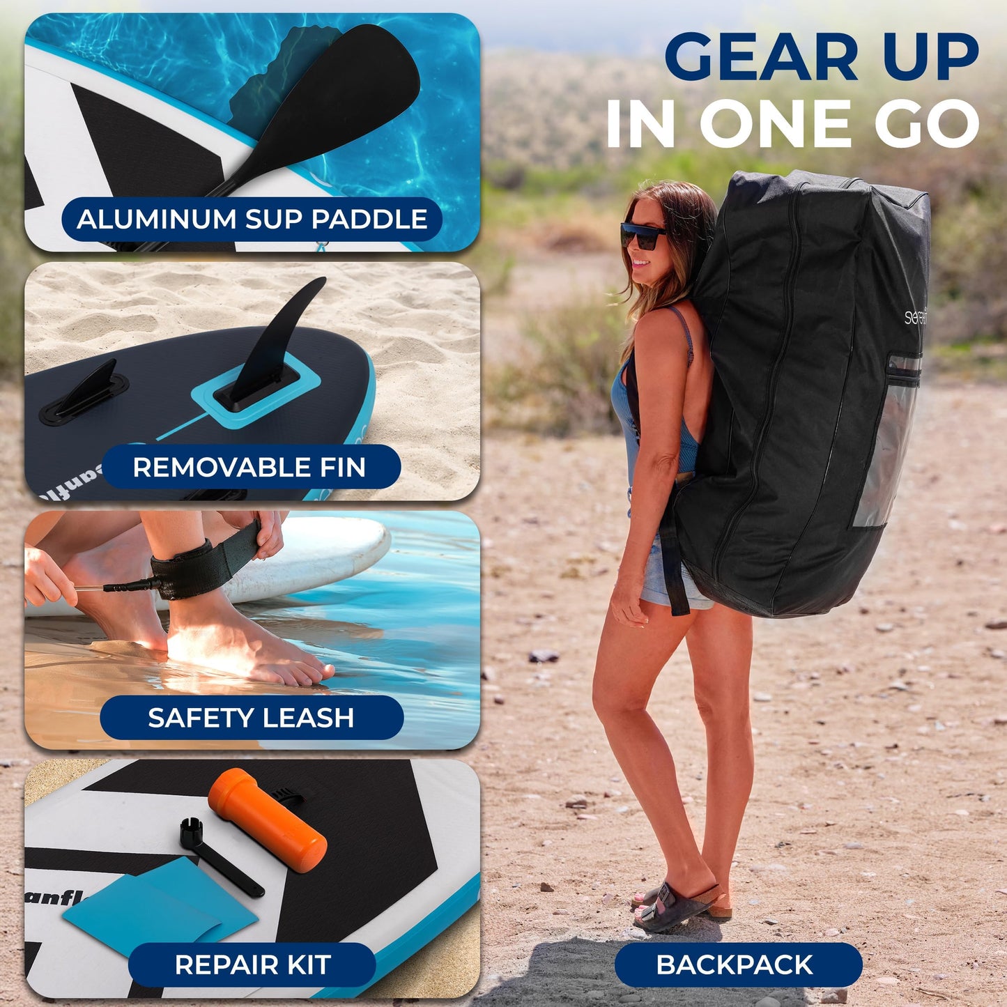 SereneLife 11’6” Inflatable SUP - Pet-Friendly Stand-Up Paddleboard for Adults and Pet Ride Alongs - 35” Wide Stable Design with Non-Slip EVA Deck Pad, Premium SUP Accessories, 485 lbs. Capacity