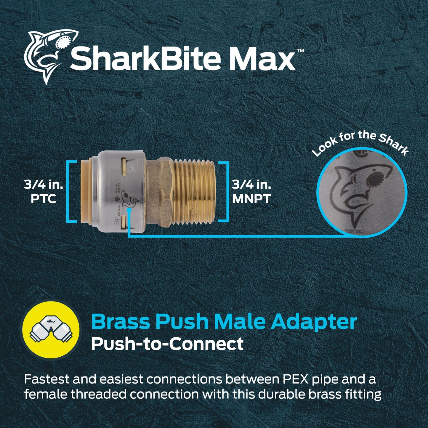SharkBite Max 3/4 Inch MNPT Adapter, Push to Connect Brass Plumbing Fitting, PEX Pipe, Copper, CPVC, PE-RT, HDPE, UR134A