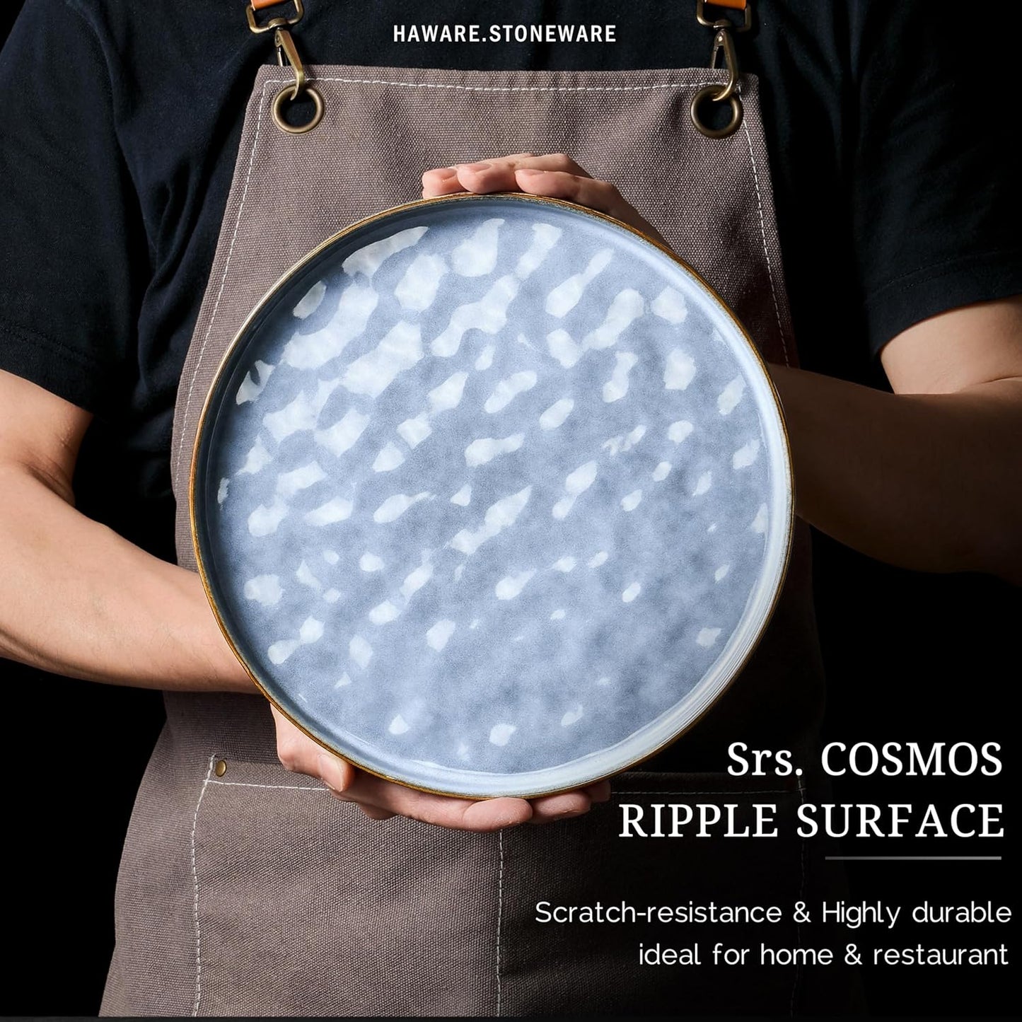 HaWare Stoneware Dinner Plates Set of 6, 10" Heavy Duty Ceramic Plate, Reactive Glaze Ripple Dinnerware for Home Restaurant, Chip and Scratch Resistant, Microwave and Dishwasher Safe, Reactive Blue