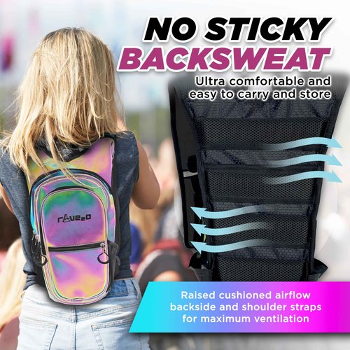 Rave2o Rave Hydration Backpack β Anti-Theft Festival Hydration Pack with 1.5L Leakproof TPU Bladder β Slim, Insulated Water Pack Secret Pockets & Breathable β Raves, Music Festivals, EDC - Prism Black