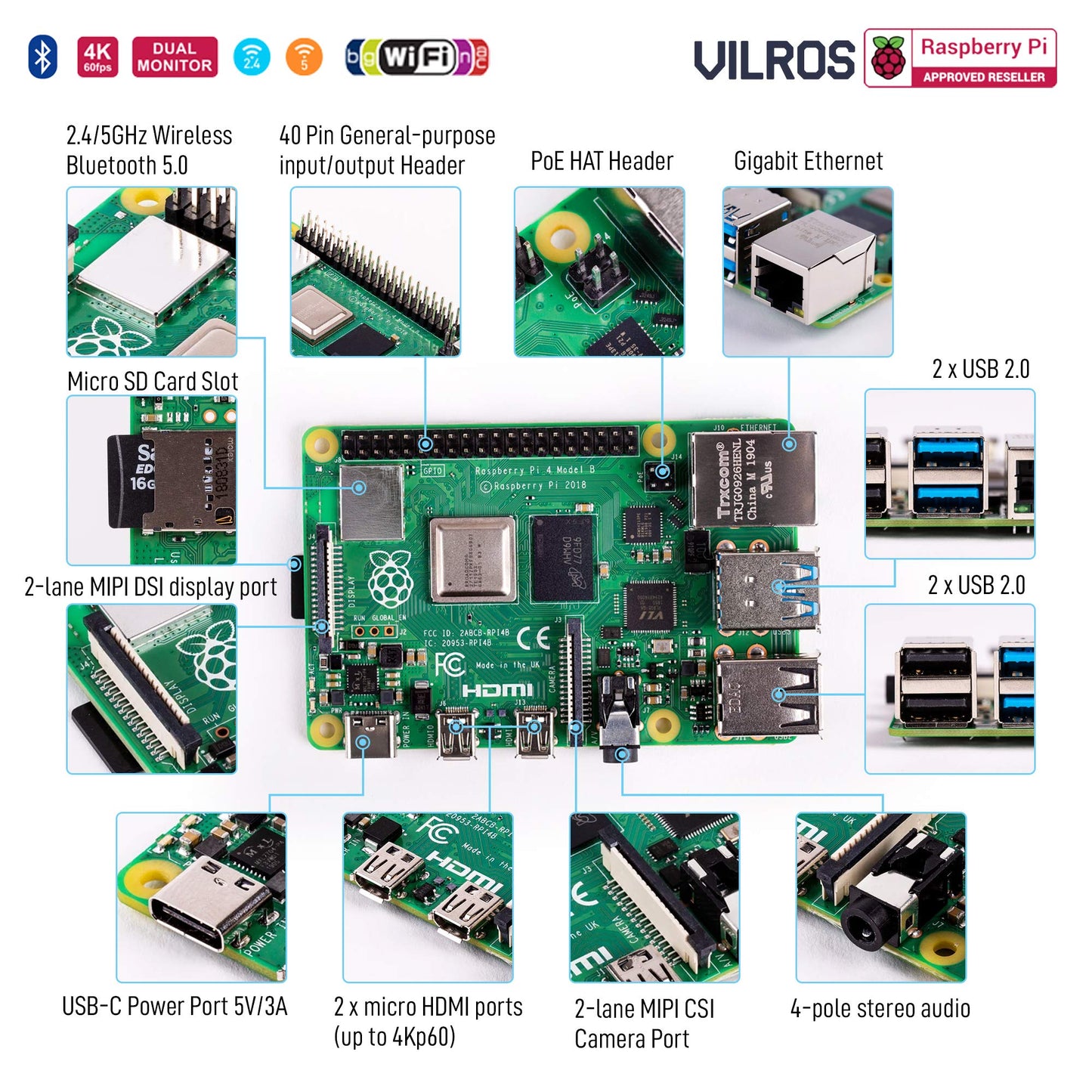 Vilros Raspberry Pi 4 Complete Starter Kit- Includes Raspberry Pi 4 Board, Fan Cooled Case, 64GB Preloaded Micro SD Card and More (4GB, Clear Transparent Case)