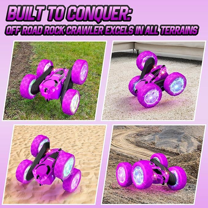 Remote Control Car for Kids, Stunt RC Cars with Cool Wheel Lights, Double-Sided Driving, 360-degree Rotation Boys & Girls Toys for Ages 6 7 8 9 10-12 Kids, Christmas, Birthday Idea