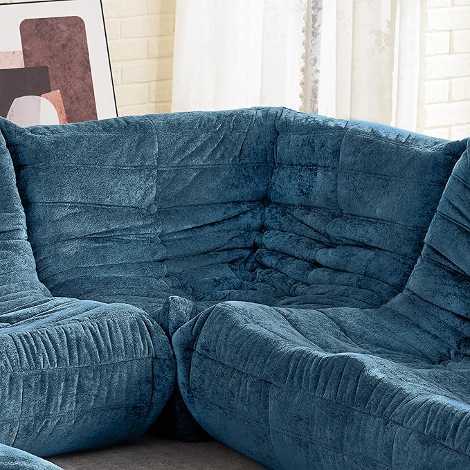 HABUTWAY Bean Bag Chair, Memory Foam Bean Bag Chairs for Adults, Fireside Corner Chair Lazy Floor Corner Sofa for Living Room, Bedroom, Dorm, Office (Navy Blue)