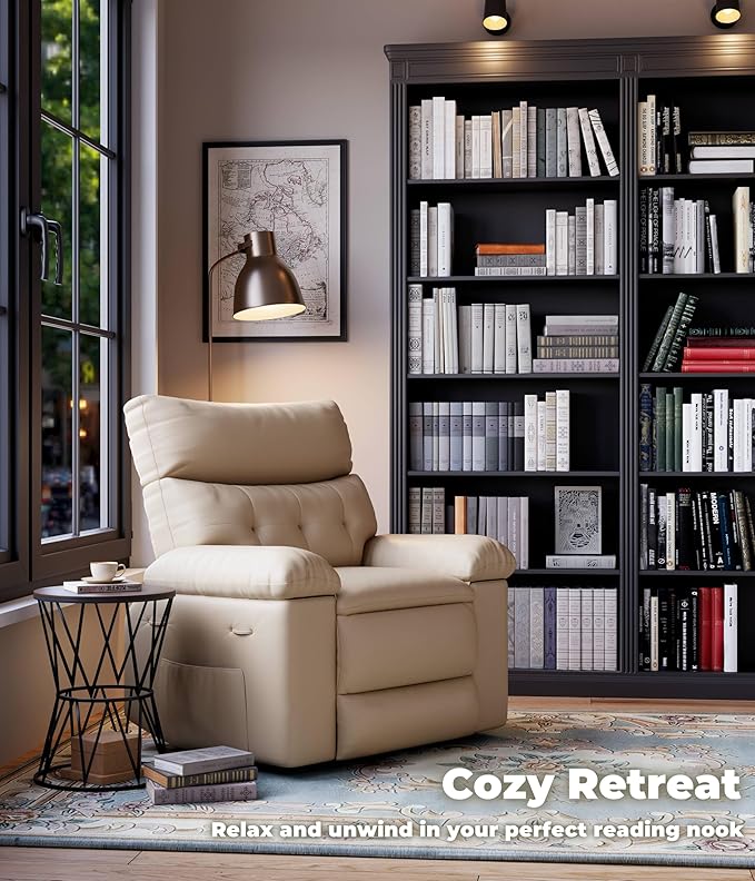 GarveeHome Oversized Wide Recliner Chair - Faux PU Leather Large Manual Recliner for Adults, Lazy Chair with 1.5X Sponge Comfort Arm and Back for Living Room, Bedroom - Cream