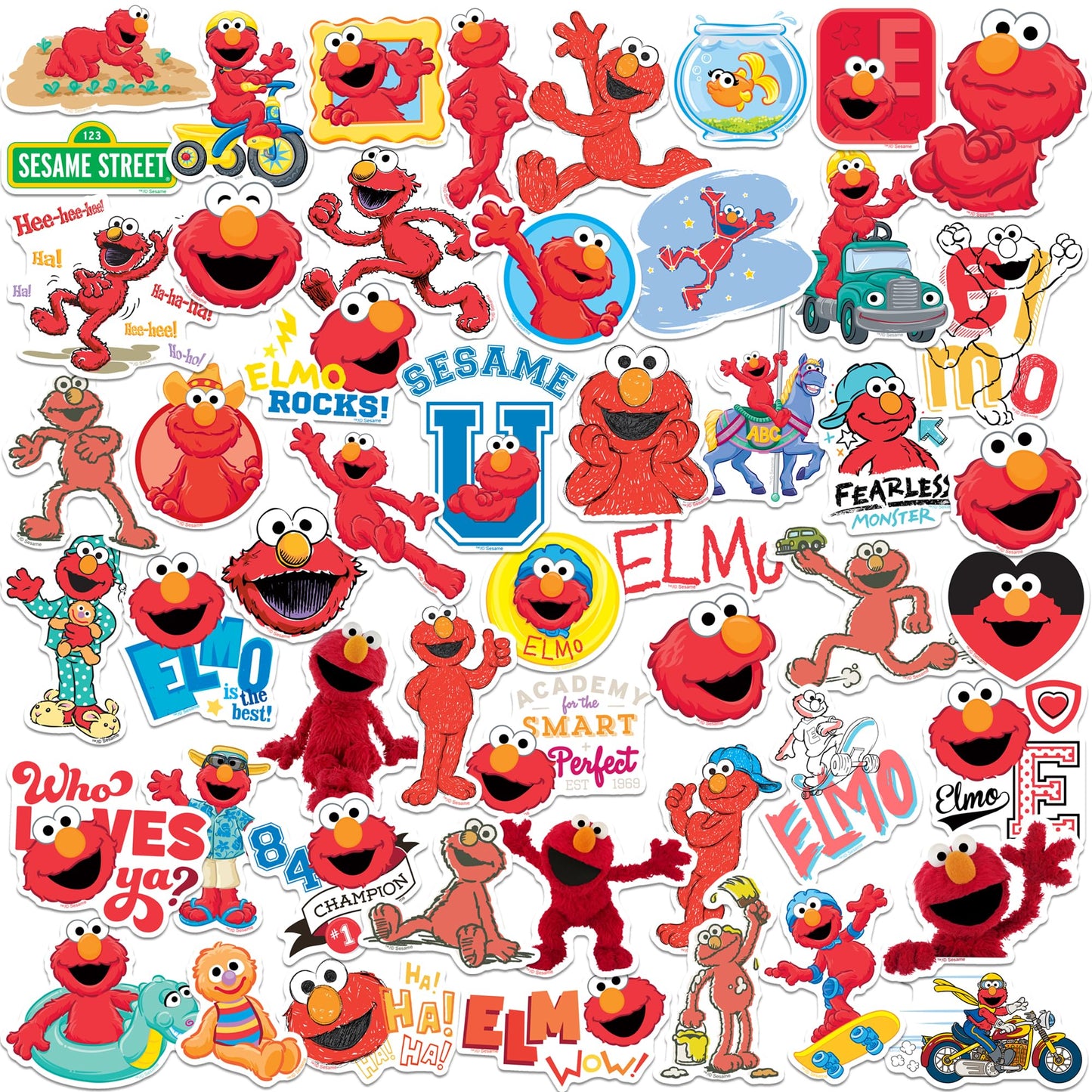 Sesame Street Elmo 50ct Vinyl Large Deluxe Stickers Variety Pack - Laptop Water Bottle Scrapbooking Tablet Skateboard Indoor/Outdoor-New