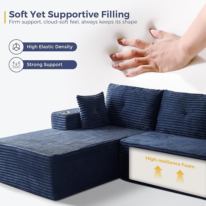 MAXYOYO 132" Giant U-Shaped Modular Sectional Couch, Modern Boneless Couch for Living Room, Sofa in A Box, Oversized Sofa Sleeper with Deep Seat, No Assembly Required, Navy