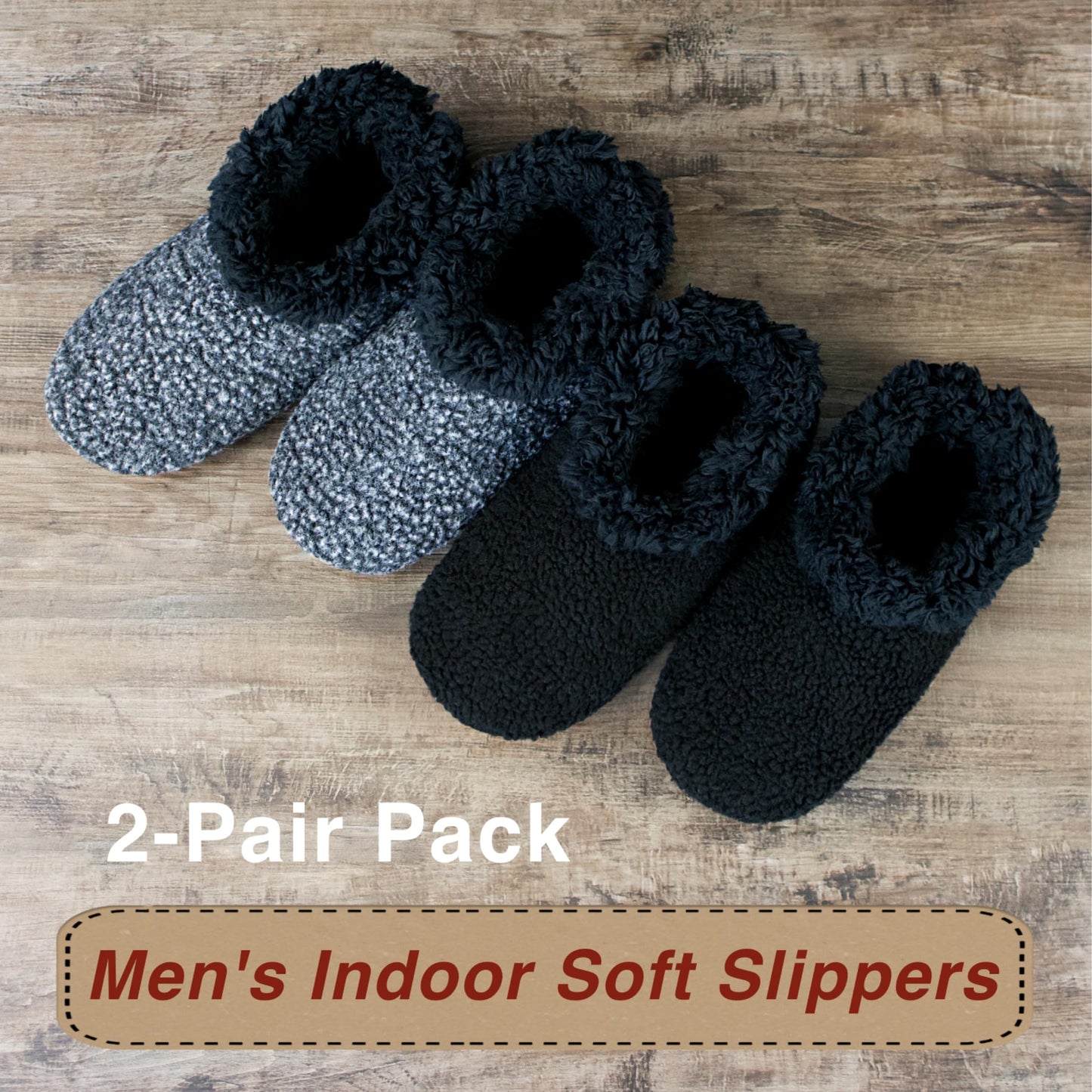 cosyone1997 2-Pair Soft Slippers for Men Indoor Sherpa Fleece Lined, Bedroom Fuzzy Socks Non-slip Gripper Soles, Winter Warm House Shoes, Cozy Gifts for Christmas Birthday Unique, Adult Size 10-11