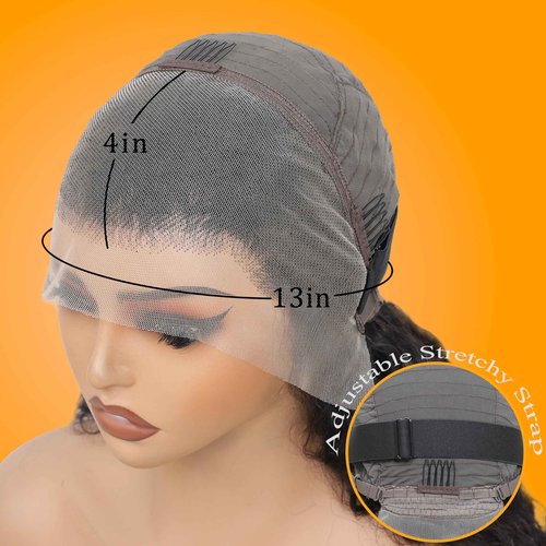 DZFAYESM 13x4 Deep Wave Lace Front Wigs Human Hair 200% Density Black Curly Human Hair Wig Short Natural Wigs for Black Women Transparent Lace Frontal Wig for Daily Wear 18 Inch