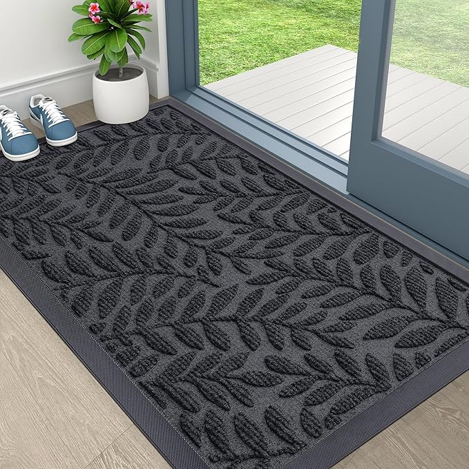 OLANLY Door Mat Indoor Outdoor Entrance, 47x32, Waterproof All-Weather All-Season Doormat, Sturdy Natural Rubber, Stain and Fade Resistant, Low Profile, Easy Clean Patio Entryway Mat, Medium Grey