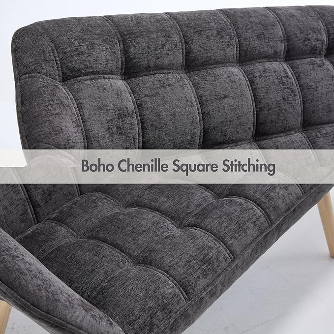 Hyfirm Small Loveseat Sofa, 48 inch Chenille Love Seat for Living Room Comfy Mini Couch with Wood Legs for Small Spaces Bedroom Apartment Office, Dark Grey