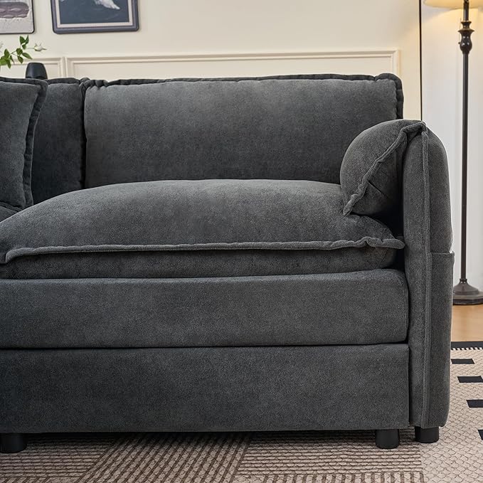 RENDGO 76" Modular Sectional Sofa, Chenille Cloud Couch for Living Room & Apartment, Deep Seat Comfort, Flexible Loveseat Combination Sofa for Home & Office,Grey