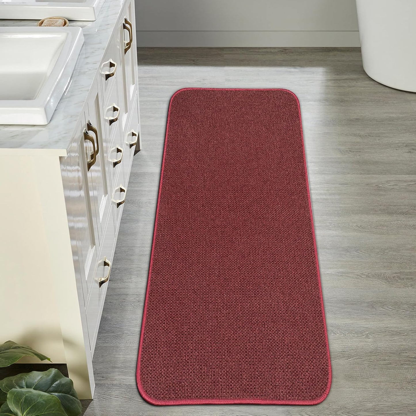 Bath Mat,Ultra Thin Bathroom Runner Rugs,Large Bath Mats for Bathroom,Quick Dry,Non-Slip,Machine Washable,Low Pile,Bath Rug,Shower Outside,Sink,Home Decor Accessories.Red,1'5"x4'11"(17x59inch)