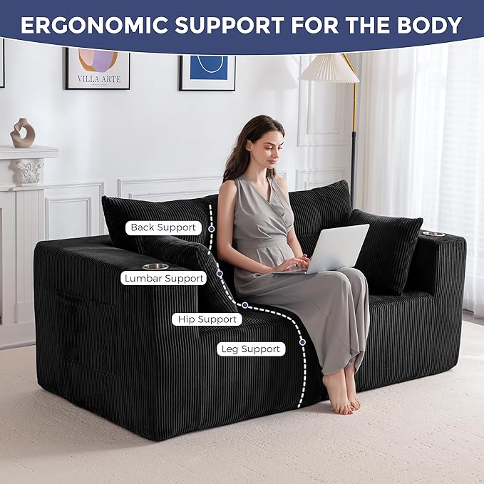 MAXYOYO Modular Sectional Sofa Couch, Loveseat Boneless Cloud Couch for Living Room, Sofa in A Box, Upholstered Cozy Chair with Tufted Craft, No Assembly Required, Black