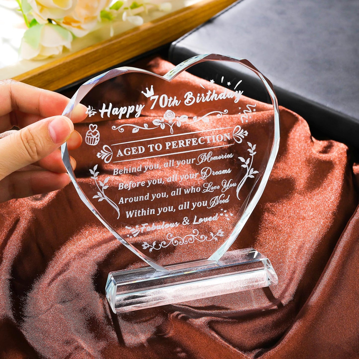 Arikyrist 70th Birthday Gifts for Women Men Laser Crystal Heart Happy 70th Birthday Decorations Ideas Gifts for 70 Year Old Women Men Mom Dad Husband Wife Friends