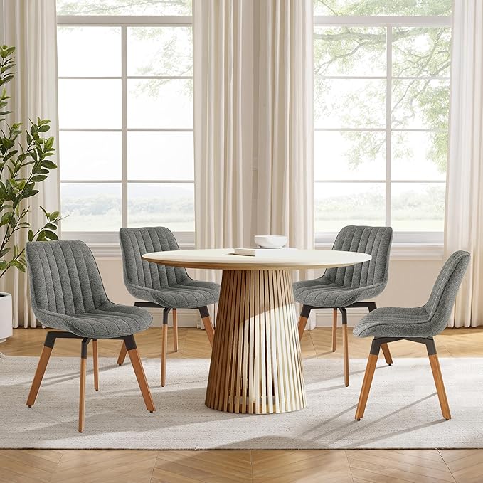 Art Leon Swivel Dining Chairs Set of 2, Mid Century Modern Dining Room Chair, Fabric Upholstered Armless Chair with Wood Legs for Kitchen Living Room Bedroom, Dark Gray