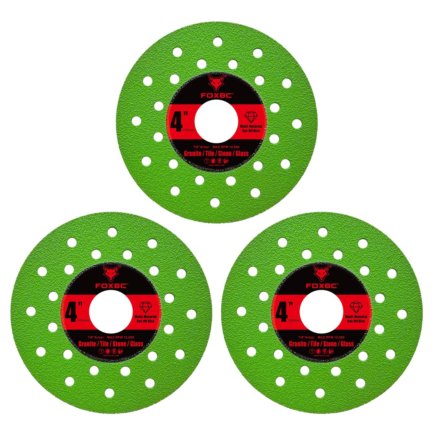 FOXBC 4 inch Tile Cutter Diamond Saw Blades for Angle Grinder, Multi-Material Cut Off & Grinding Disc for Porcelain, Rock Slab, Granite, Marble, Stone, Glass, 7/8" Arbor - 3 Pack