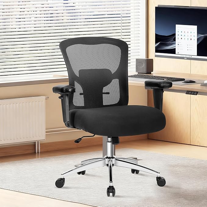 Big and Tall Office Chair 600lbs, Heavy Duty Ergonomic Mesh Chair, Computer Executive Desk Chair with Wide Thick Seat, Adjustable Armrests, Lumbar Support