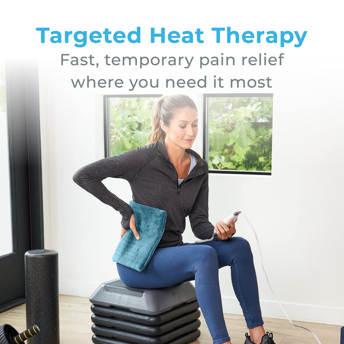 Pure Enrichment® PureRelief XL Heating Pad - 12" x 24" Electric Heating Pad for Back Pain & Cramps, 6 Heat Settings, Soft Machine Wash Fabric, Auto-Off & Moist Heat (Blue)