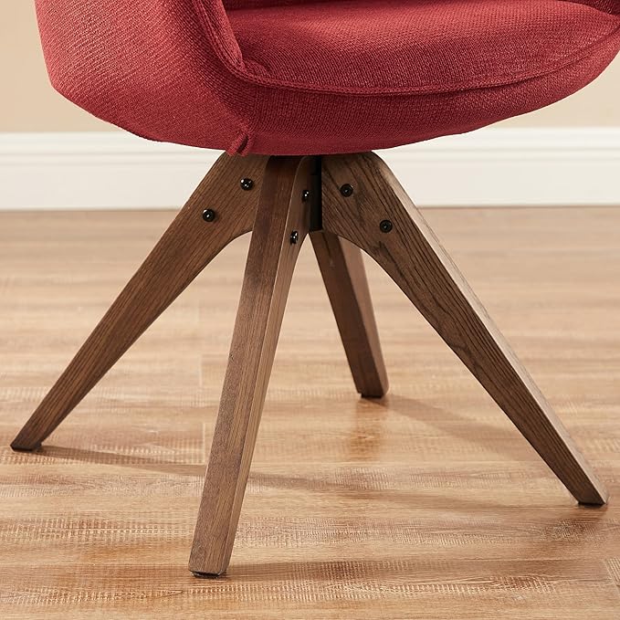Art Leon Dining Chair - Mid Century Modern Fabric Upholstered Swivel Dining Room Chair with Wood Legs, Leisure Side Chair with Arms for Living Room, Red