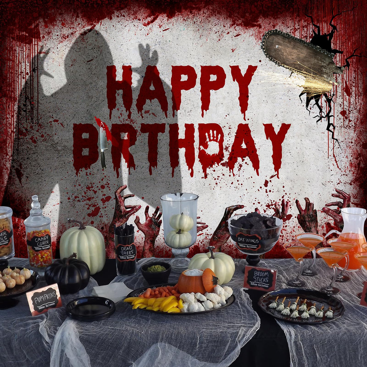 Avezano Horror Birthday Backdrop Have A Killer Birthday Party Decorations Bloody Red Handprint Birthday Banner for Halloween Horror Movie Birthday Party Supplies(7x5ft)