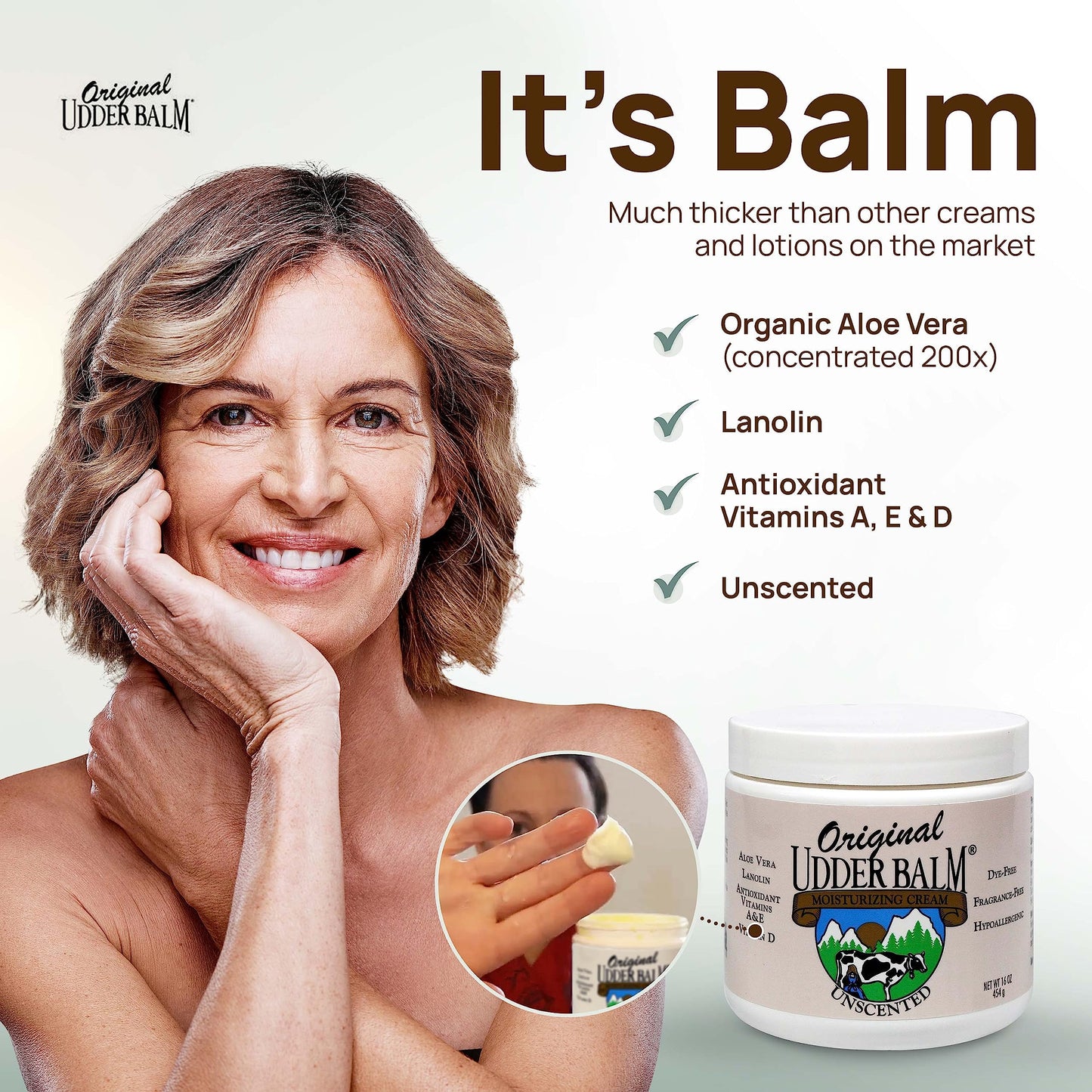 Original Udder Balm Unscented Jar - Made in USA - Hypoallergenic, Dry Skin Relief for Hands, Feet & Face, Moisturizer for Sensit