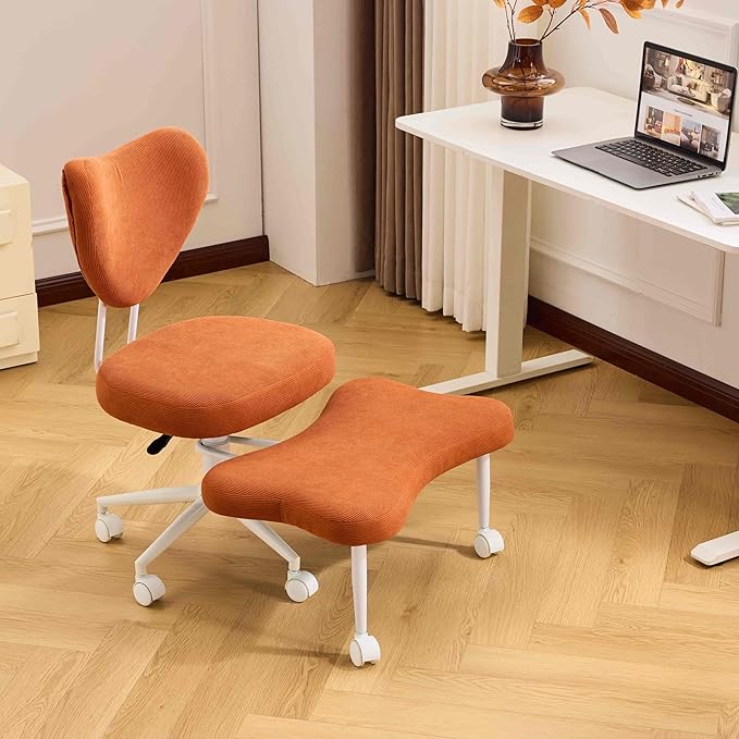 Orange Crossed Legged Office Chair, Criss Cross Office Chair with Adjustable Height, Lumbar Support & Wheels, Meditation Desk Chair for ADHD Home Office Use