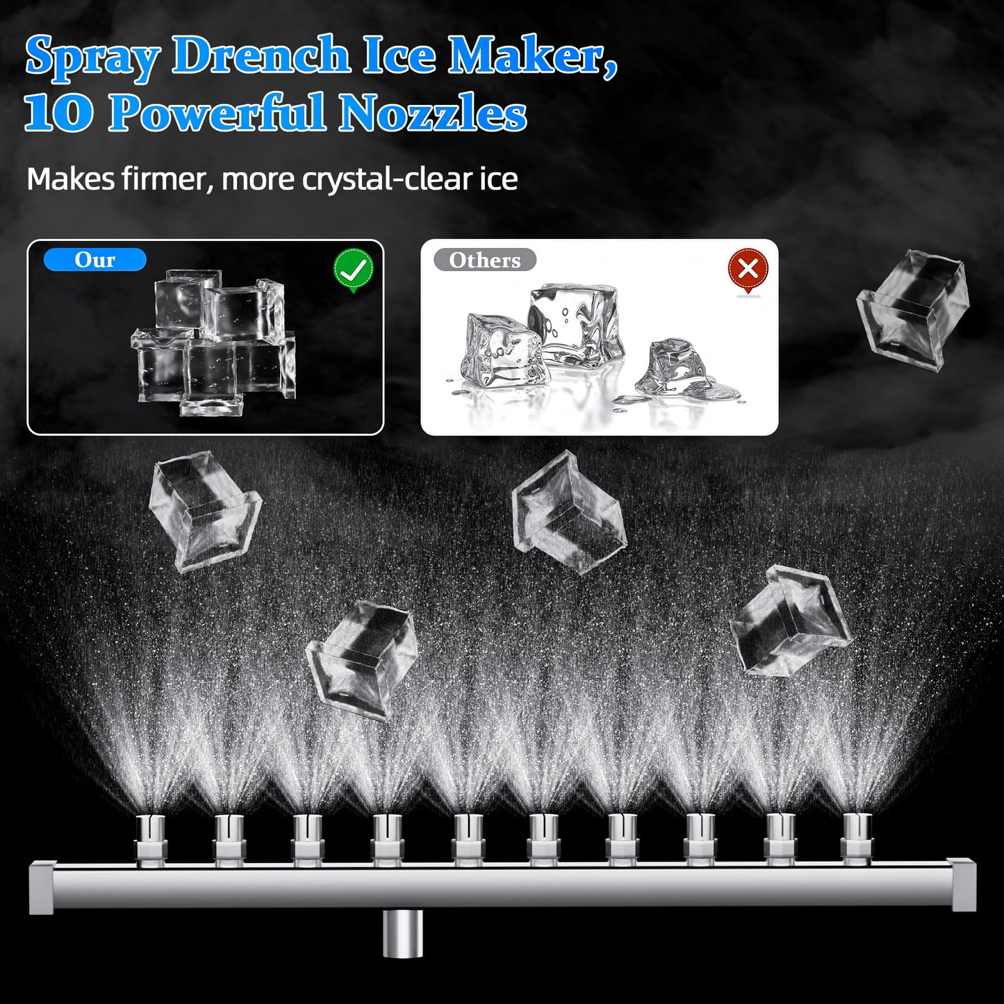 Commercial Gourmet Ice Maker Machine 150Lbs/24H,Stainless Steel Spray Ice Maker 60lbs Storage,50pcs Hat Cubes Per Cycle,Freestanding Ice Maker Self-Cleaning for Office, Restaurant, and Bar