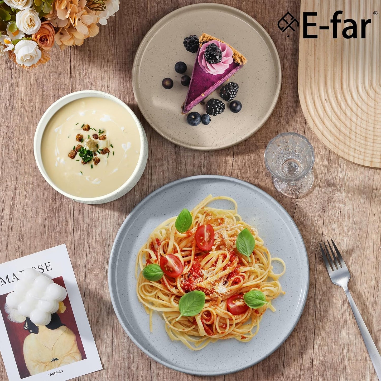 E-far Stoneware Dinnerware Sets, 12-Piece Plates and Bowls Dish Set for 4, Kitchen Modern Dinning Ware, Chip and Scratch Resistant, Microwave & Dishwasher Safe, Speckled Multicolor