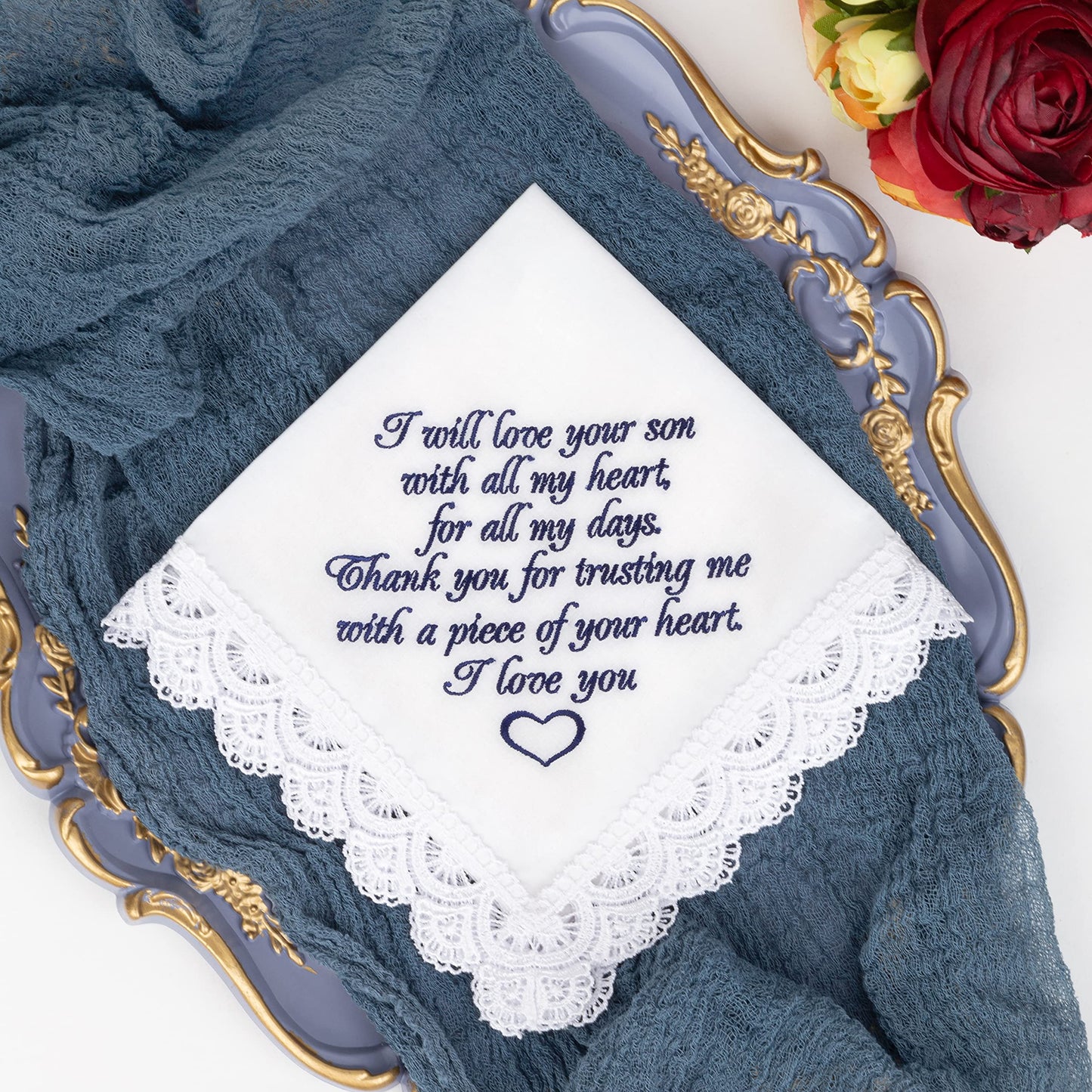 Mother of the Groom Gifts from Bride Future Mother in Law Gifts from Daughter in Law Wedding Day Embroidered Wedding Handkerchief (Mother of the Groom)
