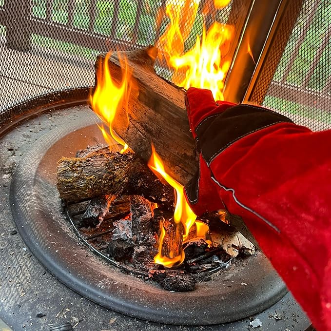 Welding Gloves for Men and Women - 16" Leather 932°F Heat and Fire Resistant Forge MIG TIG Stick Welder Gloves - Also Used for Oven, Grill, BBQ, Furnace, Stove, Fireplace, Animal Handling - Red