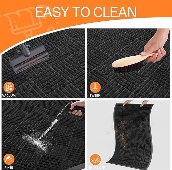 Indoor Outdoor Door Mat, 5’x 4' Doormat for Entryway, Rubber Backing Non Slip Front Door Mat Outside Entrance, Super Absorbent Commercial Floor Mat for Home Office, Black