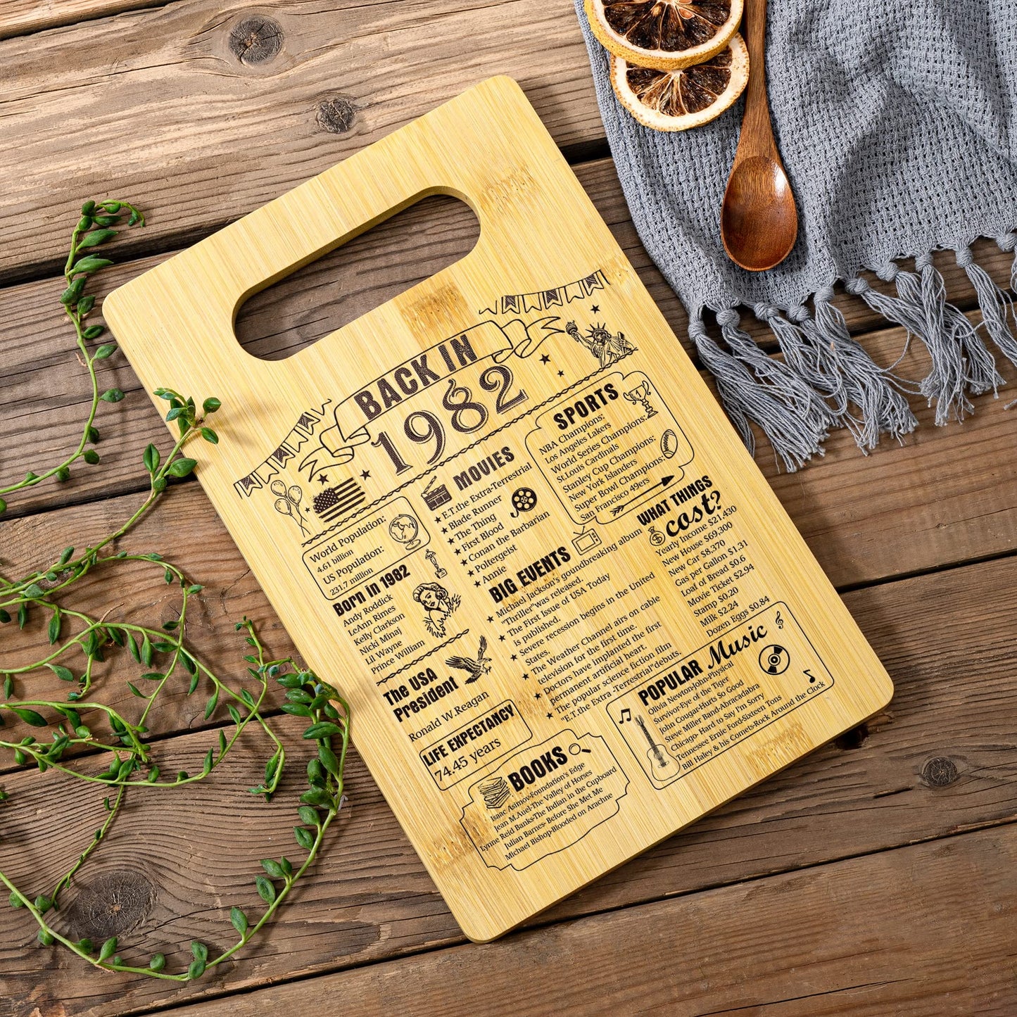 43th Birthday Gifts For Women or Men, Back In 1982 Cutting Board 43th Birthday Decorations,43Year Old Anniversary Birthday Gifts
