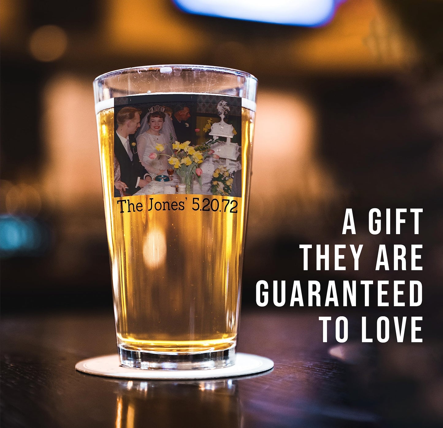 Personalized 16oz Photo Picture Print Pint Beer Glass - Wedding Gifts Anniversary for Couple, Parents Husband Wife, Best Unique Gift Ideas 20th 25th 30th 40th 45th 50th 60th, Year Anniversary